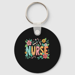 Cute Retro Groovy Nurse Flower Nursing 0ct9jl Key Ring