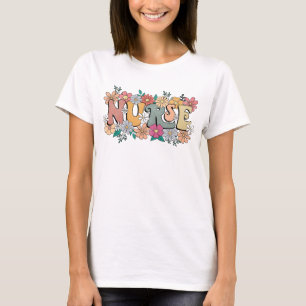Cute Retro Groovy Nurse Flower Nursing T-Shirt