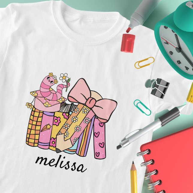 Cute Retro Groovy Pink Pencil Book Coquette  T-Shirt (Creator Uploaded)