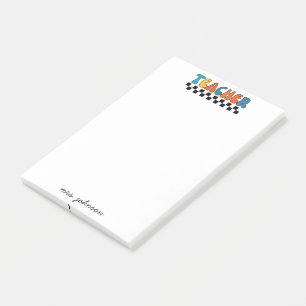 Cute Retro Groovy Script Name Teacher Post-it Notes