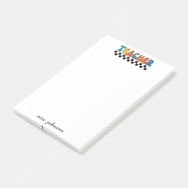Cute Retro Groovy Script Name Teacher Post-it Notes (Angled)