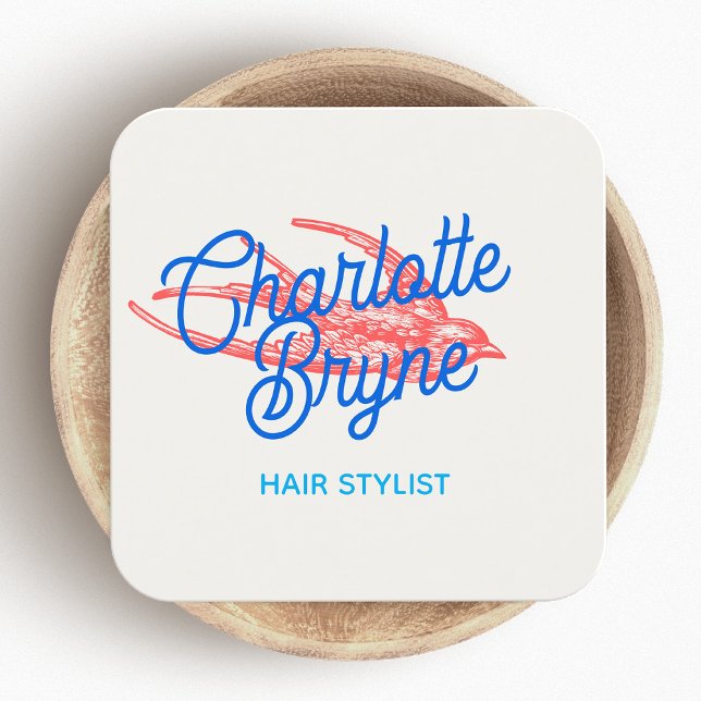 Cute Retro  Hair Stylist Swallow Square Square Business Card (Creator Uploaded)