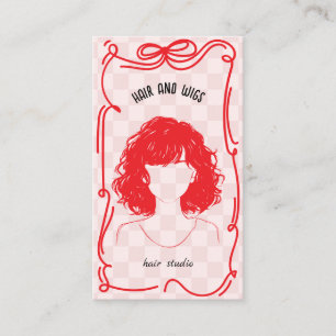 Cute Retro Hair Stylist Whimsical Doodle Red Pink Business Card