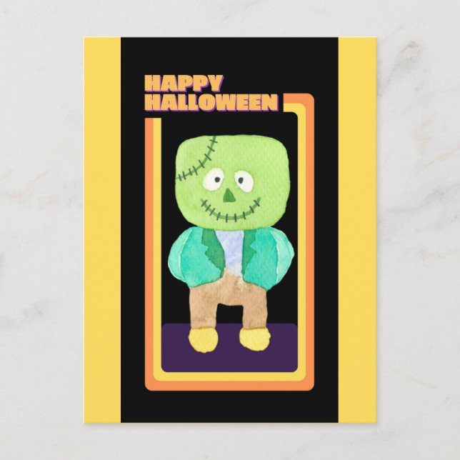 Cute Retro Halloween Frankenstein Monster Postcard (Front)