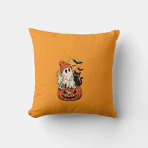 Cute Retro Halloween Ghost Pumpkin Our Family Thro Cushion