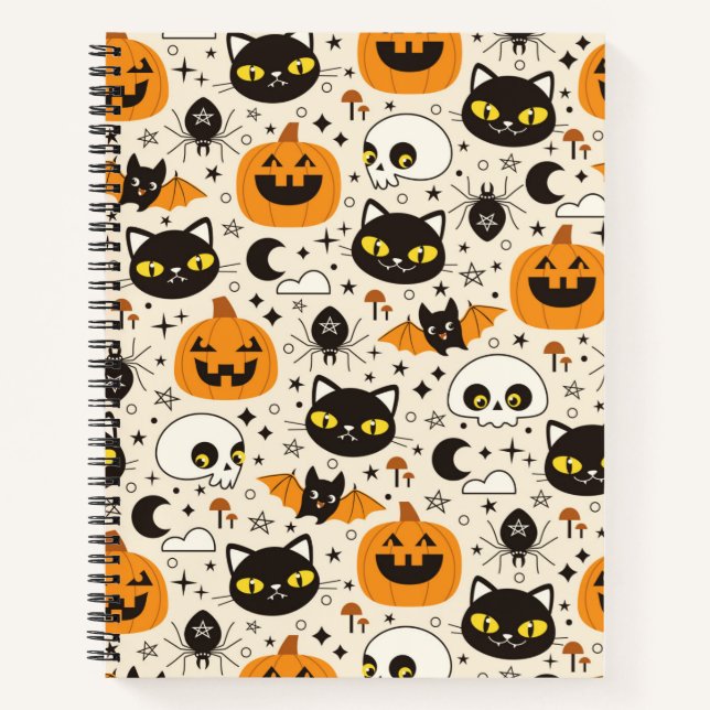 Cute Retro Halloween Pattern Notebook (Front)