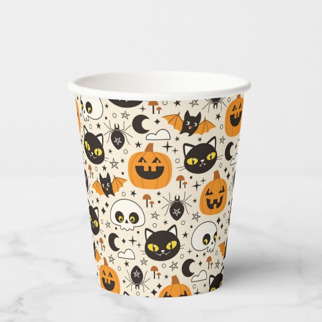 Cute Retro Halloween Pattern Paper Cups (Front)