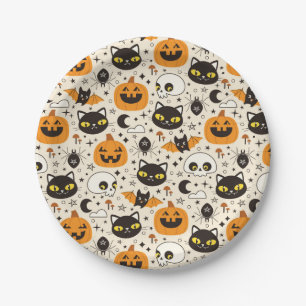Cute Retro Halloween Pattern Paper Plate