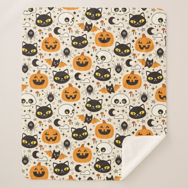 Cute Retro Halloween Pattern Sherpa Blanket (Front)