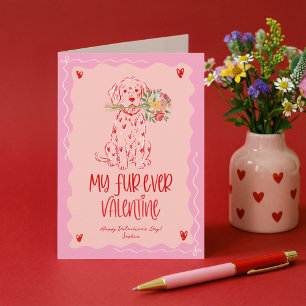 Cute Retro Hand Drawn Dog Bouquet Valentine's Day Holiday Card