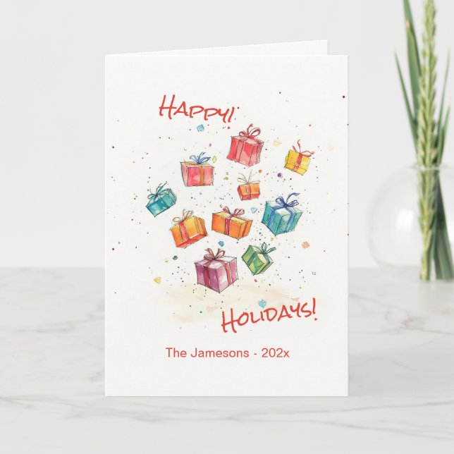 Cute Retro Happy Holidays Folded Card (Front)