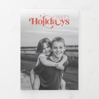 Cute Retro Happy Holidays Photo Christmas Tri-Fold Invitation