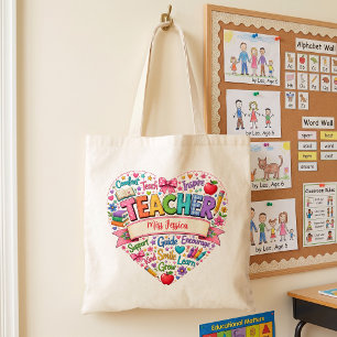 Cute Retro Heart Inspirational Red Teacher Gift Tote Bag