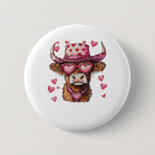 Cute Retro Highland Cow Cowboy Hat Heart Valentine 6 Cm Round Badge