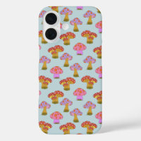 Cute Retro Hippie Mushroom Pattern in Pastel Blue