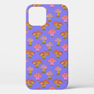 Cute Retro Hippie Mushroom Pattern in Purple  iPhone 12 Case