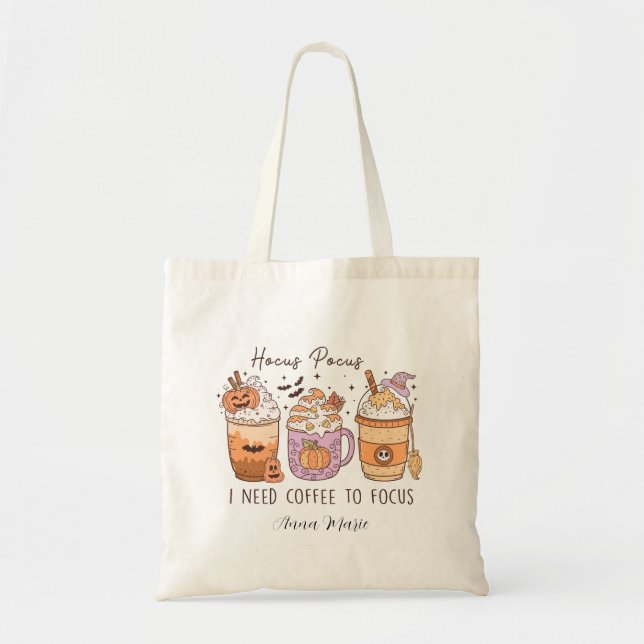 Cute Retro Hocus I Need Coffee to Focus Halloween  Tote Bag (Front)
