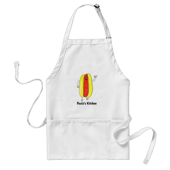 Cute Retro Hot Dog Illustration Personalise Standard Apron (Front)