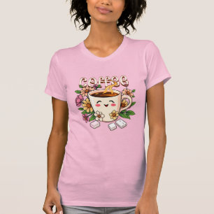 Cute Retro Kawaii Coffee and Flowers T-Shirt