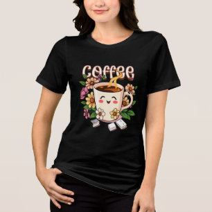 Cute Retro Kawaii Coffee and Flowers Tri-Blend Shirt