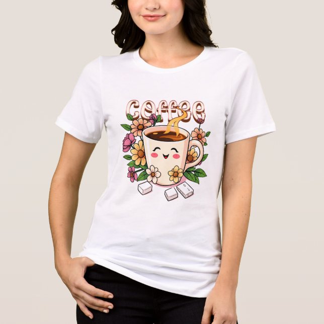 Cute Retro Kawaii Coffee and Flowers Tri-Blend Shirt (Front)