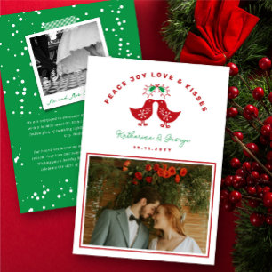 Cute Retro Kissing Chicks Peace Joy Love Kisses Holiday Card