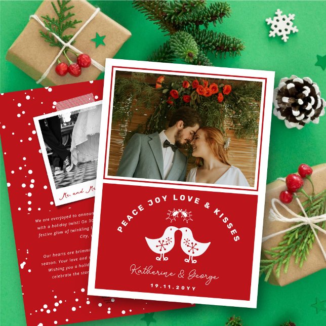 Cute Retro Kissing Chicks Peace Joy Love Kisses Holiday Card (Creator Uploaded)