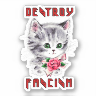 Cute Retro Kitten - Destroy Fascism
