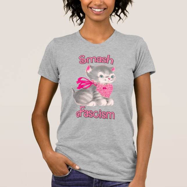 Cute Retro Kitten - Smash Fascism T-Shirt (Front)