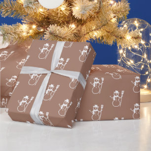 Cute Retro Latte Brown Snowman Pattern Wrapping Paper