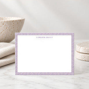 Cute Retro Lavender Gingham Plaid Personalised Card