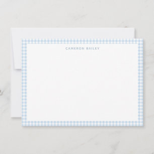 Cute Retro Light Blue Gingham Plaid Personalised Card