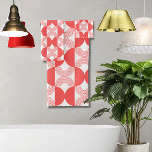 Cute retro Line art 1950s Modern Mid Century red Bath Towel Set