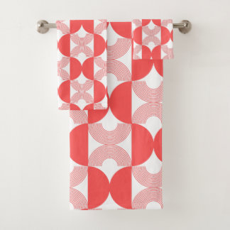 Cute retro Line art 1950s Modern Mid Century red Bath Towel Set