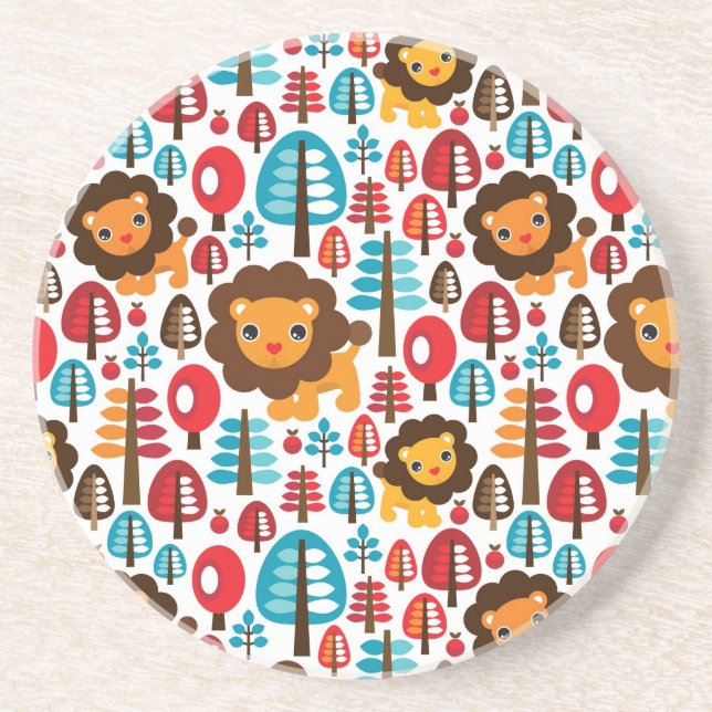 cute retro Lion kids illustration Coaster (Front)
