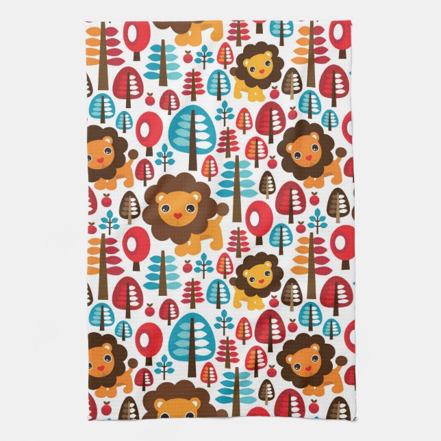 cute retro Lion kids illustration Tea Towel (Vertical)