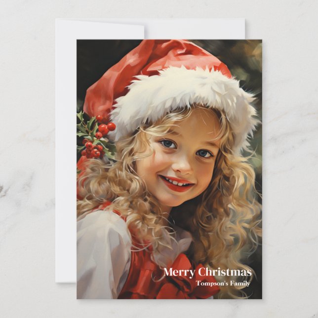 Cute retro little girl festive decoration holiday card (Front)