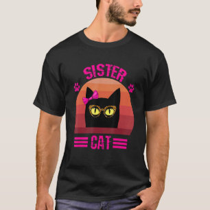 Cute Retro Little Sister Cat With Leopard Glasses T-Shirt