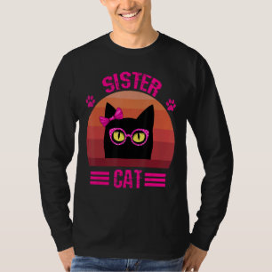 Cute Retro Little Sister Cat With Pink Glasses Cat T-Shirt