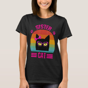 Cute Retro Little Sister Cat With Pink Leopard Gla T-Shirt