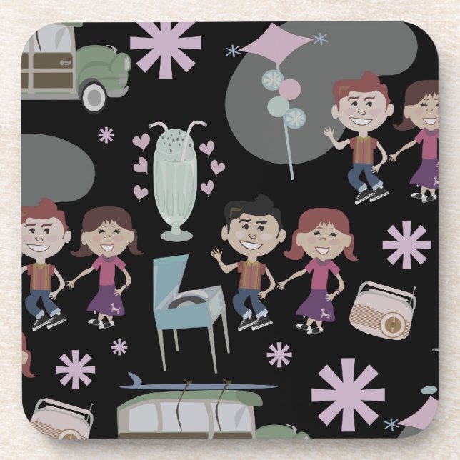 Cute Retro Memories Nostalgia Illustration Pattern Coaster (Front)