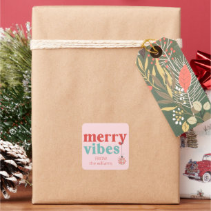 Cute Retro Merry Vibes Gift Tag Sticker