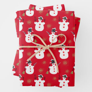 Cute Retro Mid-century Frosty Gold Red  Wrapping Paper Sheet