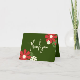 Cute Retro Modern Floral Christmas Colours Thank You Card