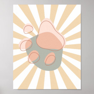Cute Retro	Modern Wall Art Poster   paw prints