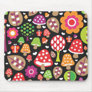 Cute retro mushroom flower leaf mouse pad
