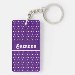 Cute Retro Name Polka Dot Royal Purple & White Key Ring