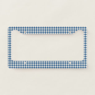 Cute Retro Navy Blue Gingham Plaid Pattern  Licence Plate Frame