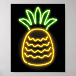 Cute Retro Neon Pineapple For Hawaiian Beaches Shi Poster