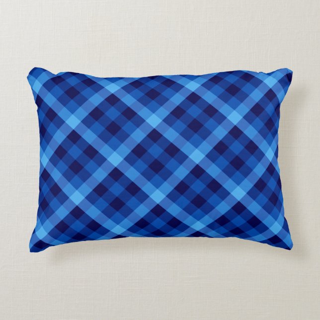 Cute Retro Ocean Blue Plaid Accent Pillow (Front)